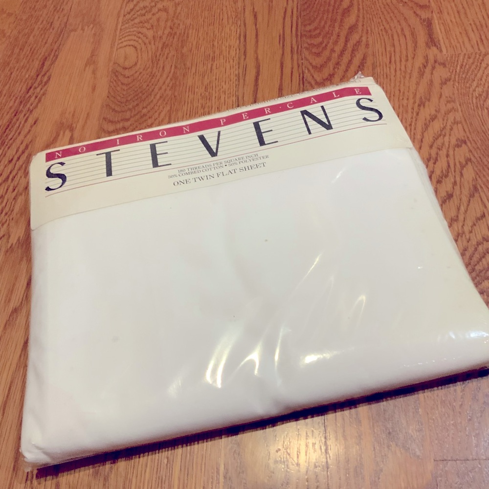 Stevens White Twin Flat Sheet 66 X 96 New in Package Vintage NOS